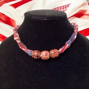 (#136) Elegant Red and Blue Beaded Necklace
